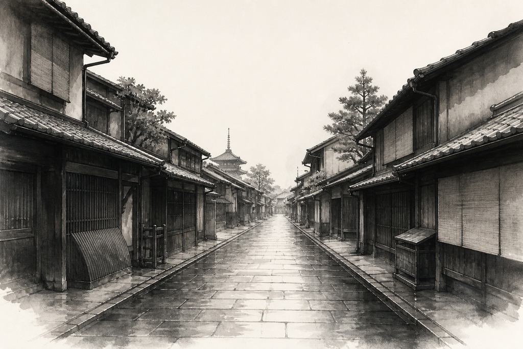 祇園・静寂の水墨画コレクション|月・霧・桜・雨(高解像度) / Gion Sumi-e Collection — Moon, Mist, Sakura & Rain (High Resolution)