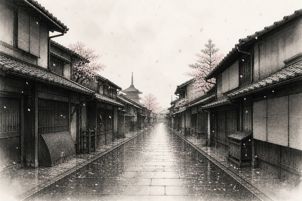 祇園・静寂の水墨画コレクション|月・霧・桜・雨(高解像度) / Gion Sumi-e Collection — Moon, Mist, Sakura & Rain (High Resolution)