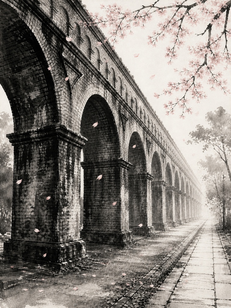 静寂の連なり ― 南禅寺水路閣 水墨画3点セット(夜・桜・ミニマル) / Quiet Arches — Nanzen-ji Aqueduct Sumi-e Set (Moonlight / Sakura / Minimal)