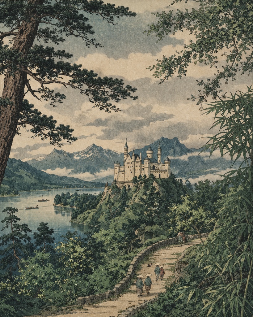 【AI浮世絵】ホーエンシュヴァンガウ城 四季巡景|美術館品質デジタルアート5枚セット