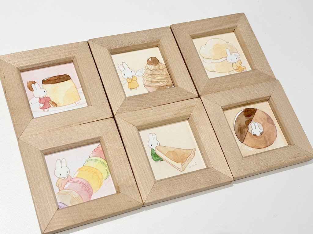 うさぎと洋菓子【ミニ額縁付き】