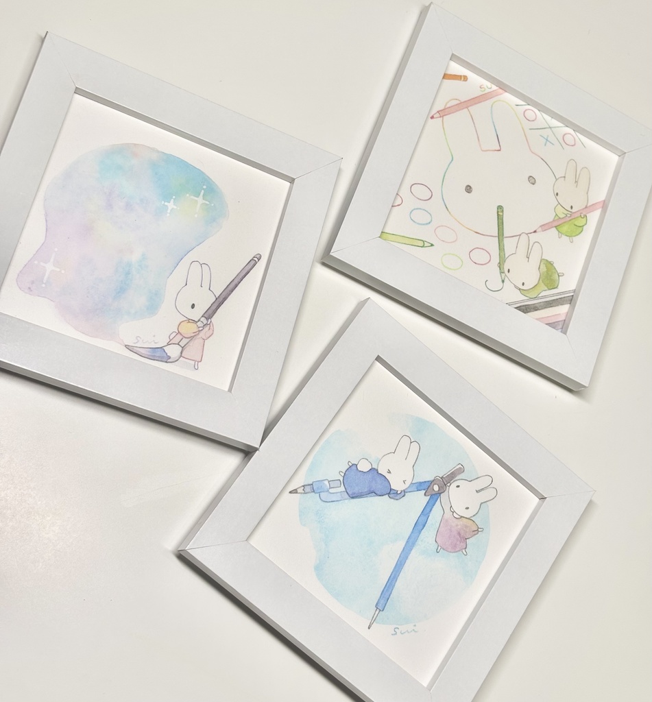 うさぎと文房具【額縁付き】