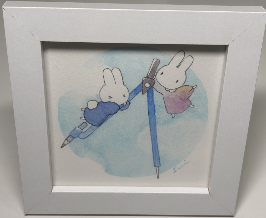 うさぎと文房具【額縁付き】