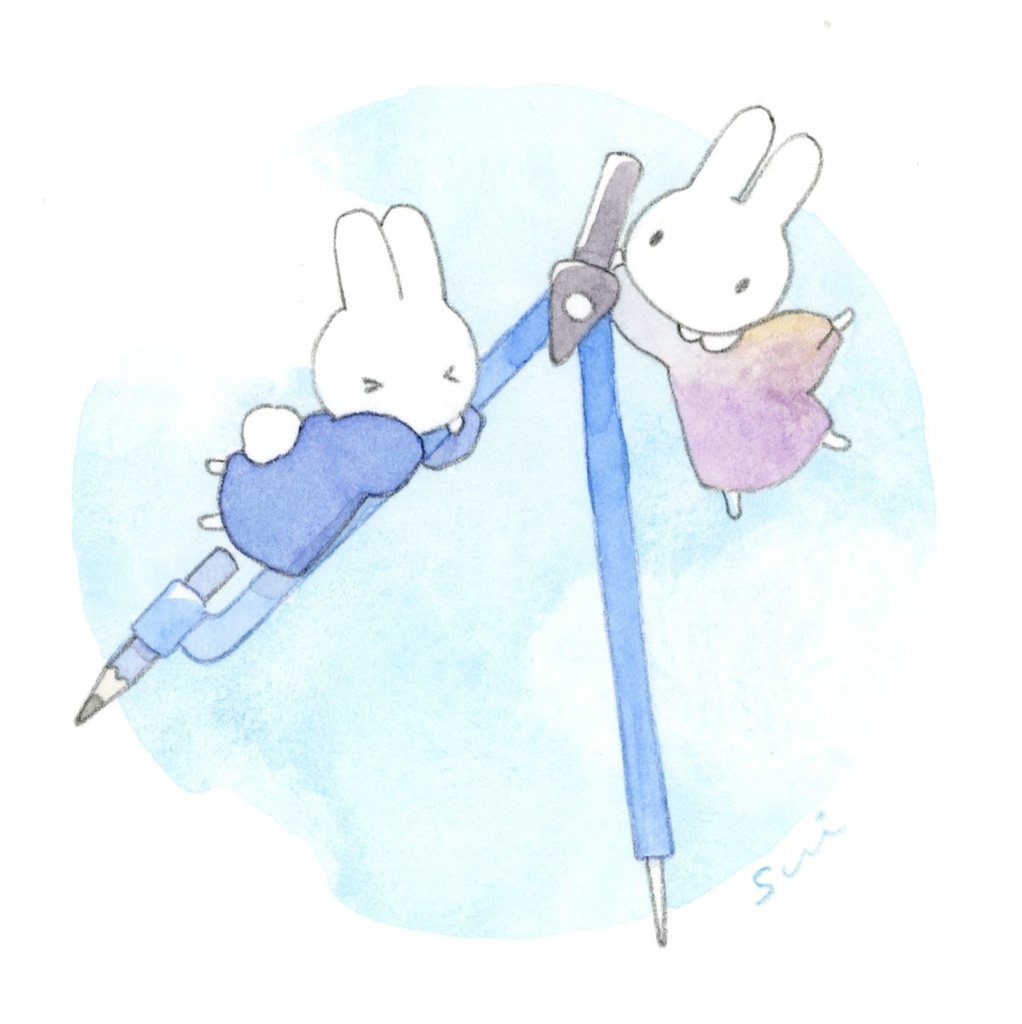 うさぎと文房具【額縁付き】