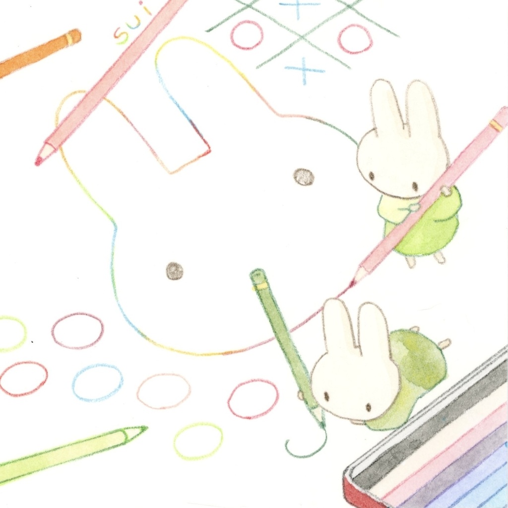 うさぎと文房具【額縁付き】