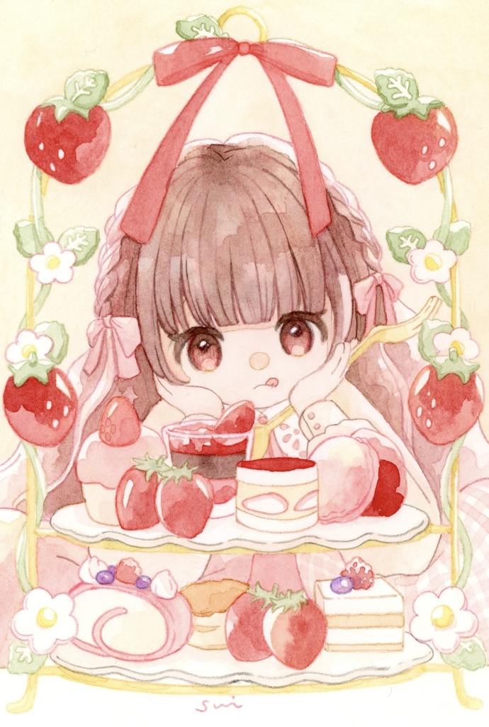 いちごのアフターヌーンティー【女の子イラスト】