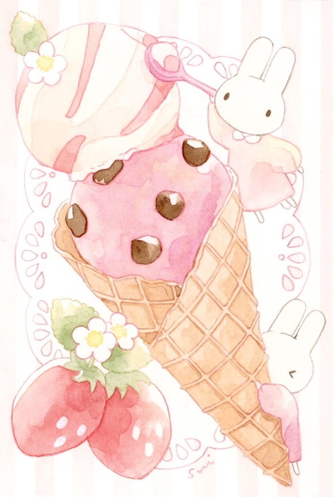 うさぎとストロベリーアイス