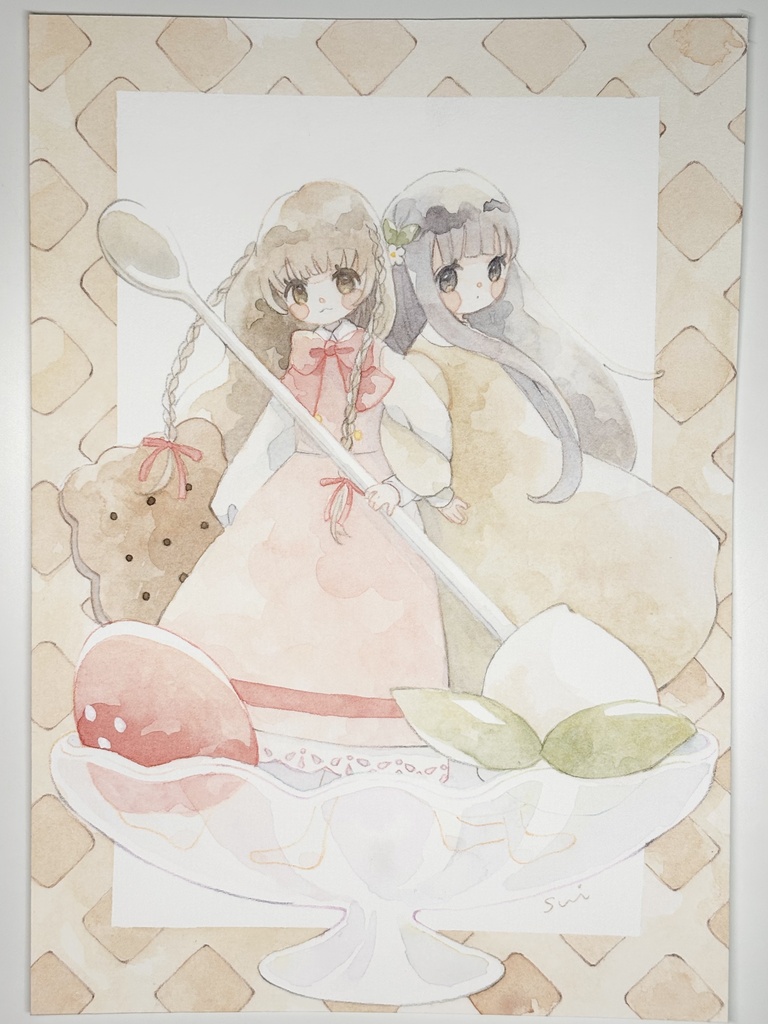 バニラアイスちゃんとストロベリーアイスちゃん【女の子イラスト】