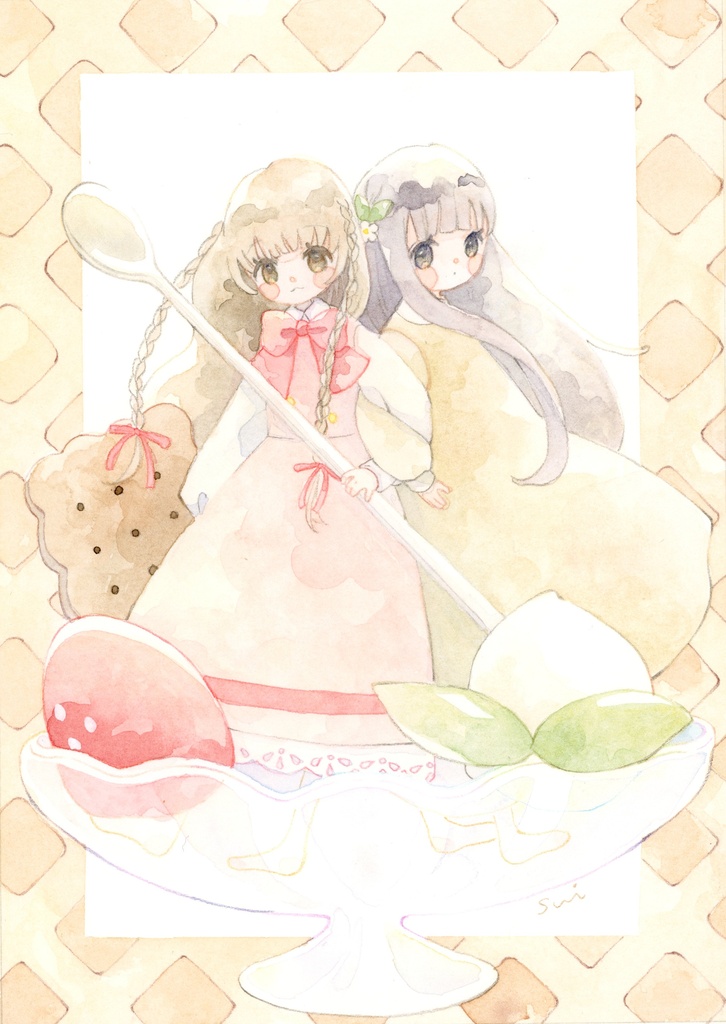 バニラアイスちゃんとストロベリーアイスちゃん【女の子イラスト】
