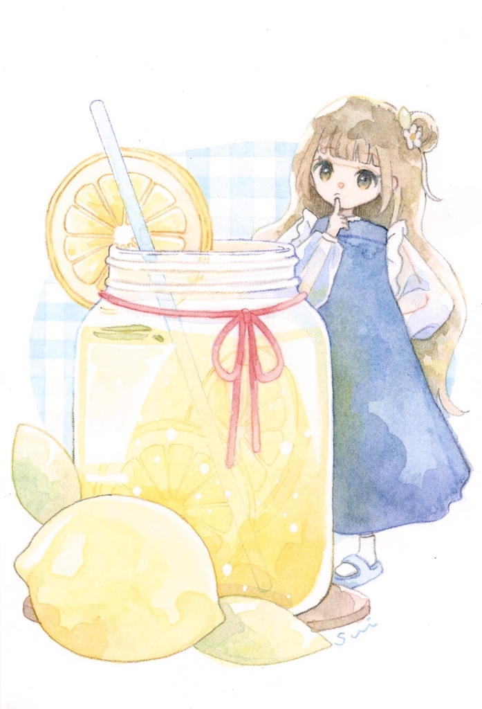 「こっそり飲んでもばれないかな？」【女の子イラスト】