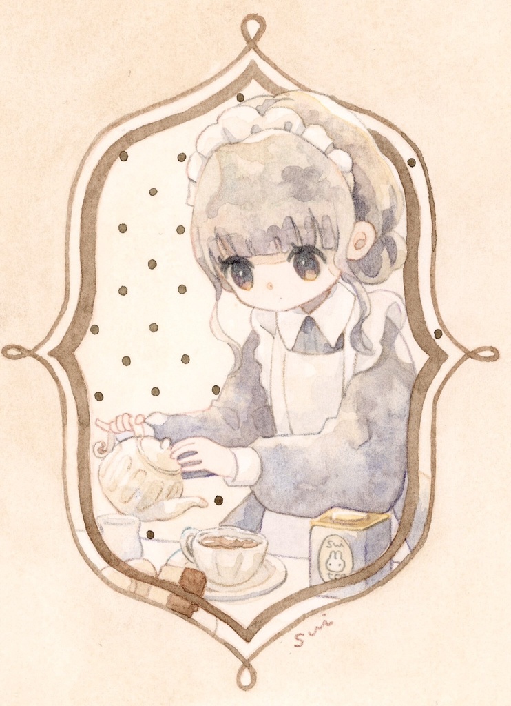 .｡oO( ご主人紅茶にうるさいんだよなあ… )【女の子イラスト】