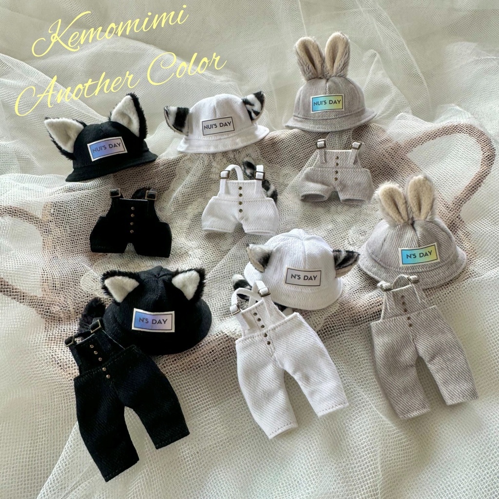 ケモ耳帽子としっぽのサロペ 気まぐれAnother Color ぬいサイズ