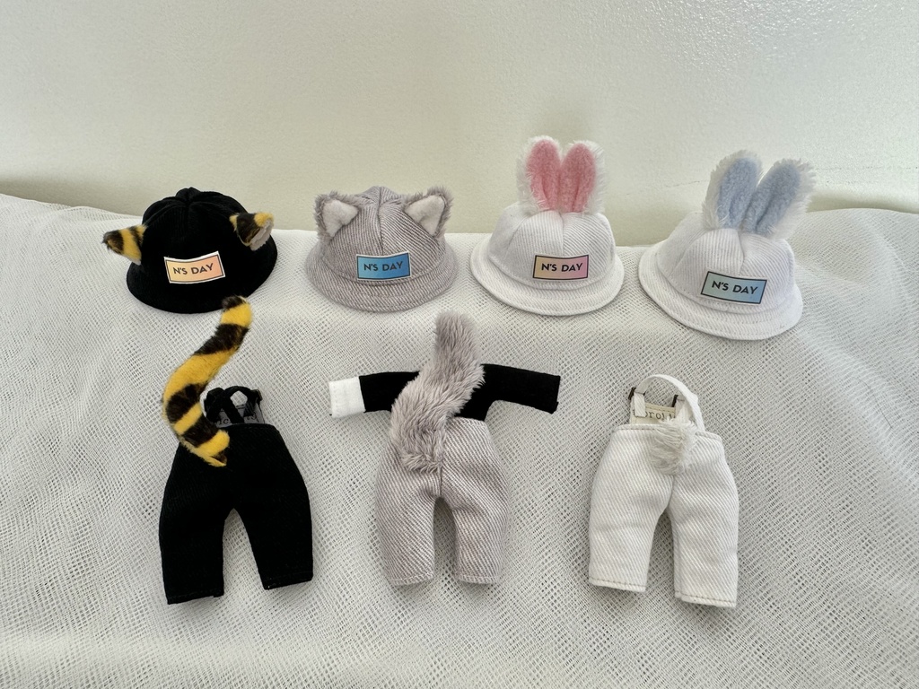 ケモ耳帽子としっぽのサロペ  オビツサイズ