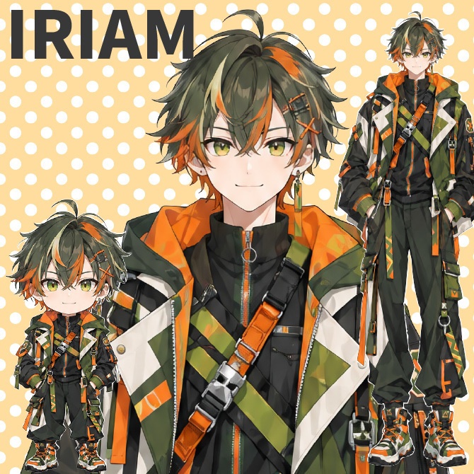 【1点限定】IRIAMデビュー応援7点セット｜緑とオレンジの男の子の立ち絵