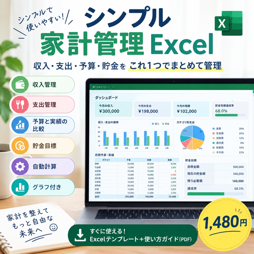 シンプル家計管理Excel|収入・支出・予算・貯金をまとめて管理
