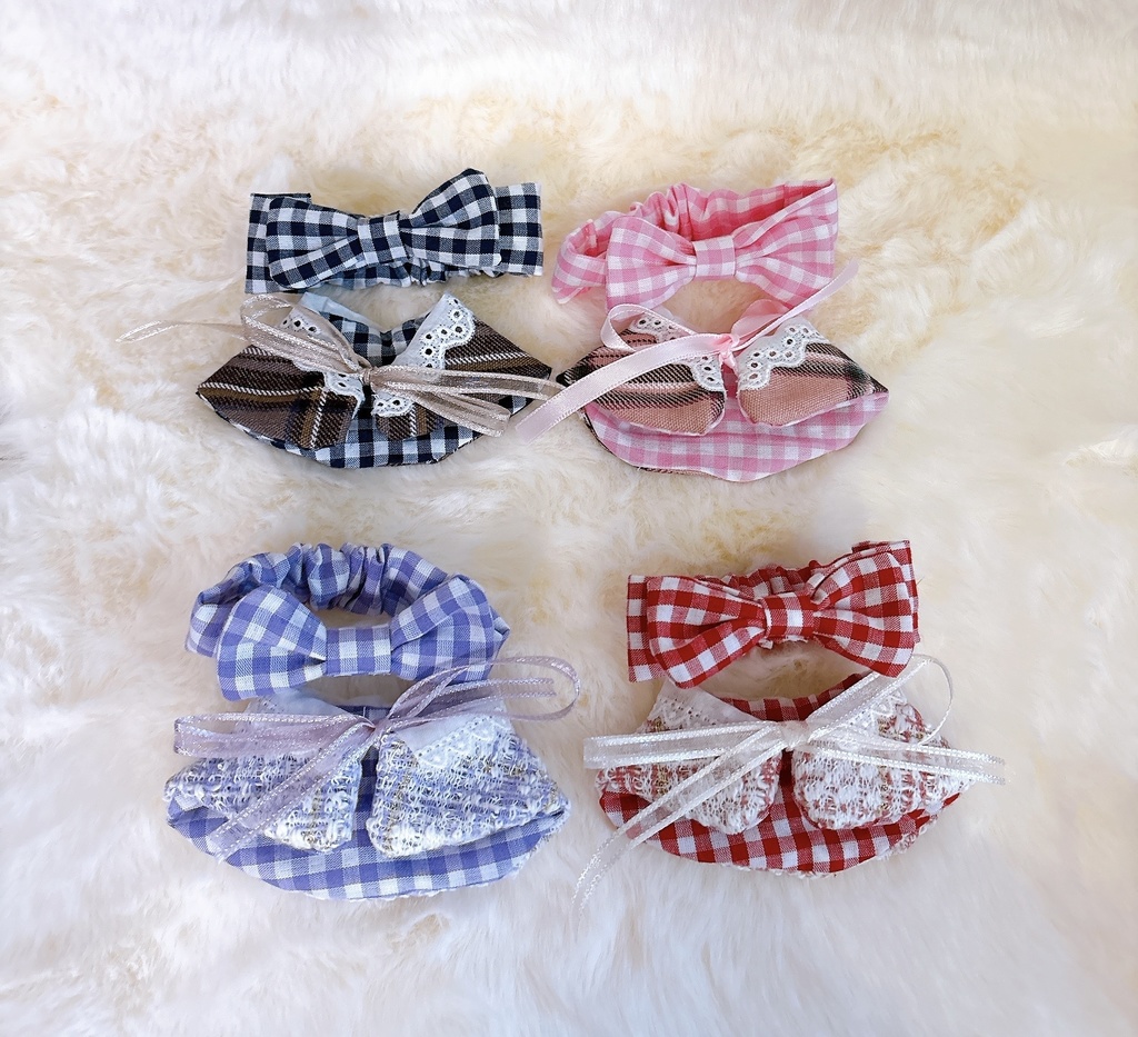 おそろいツイードのリボンヘアバンド&襟付きケープセット