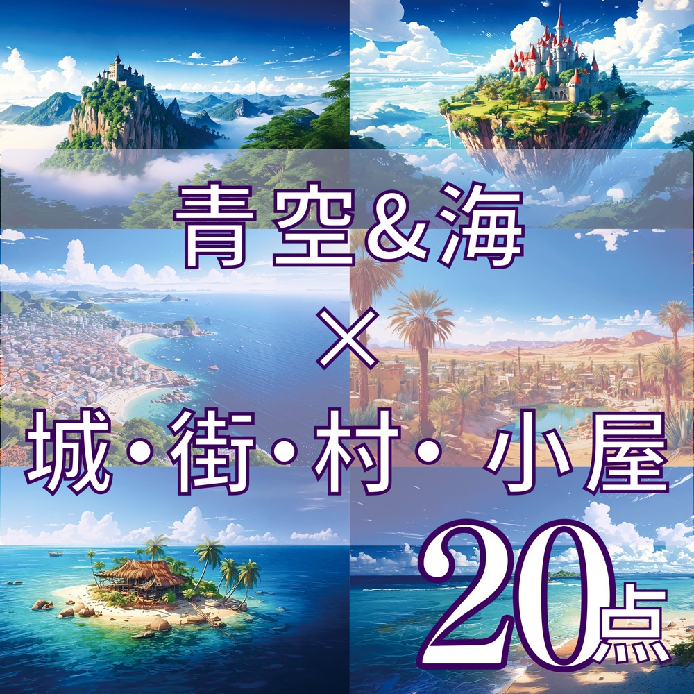 【背景】青空&海×城・街・村・小屋 20点