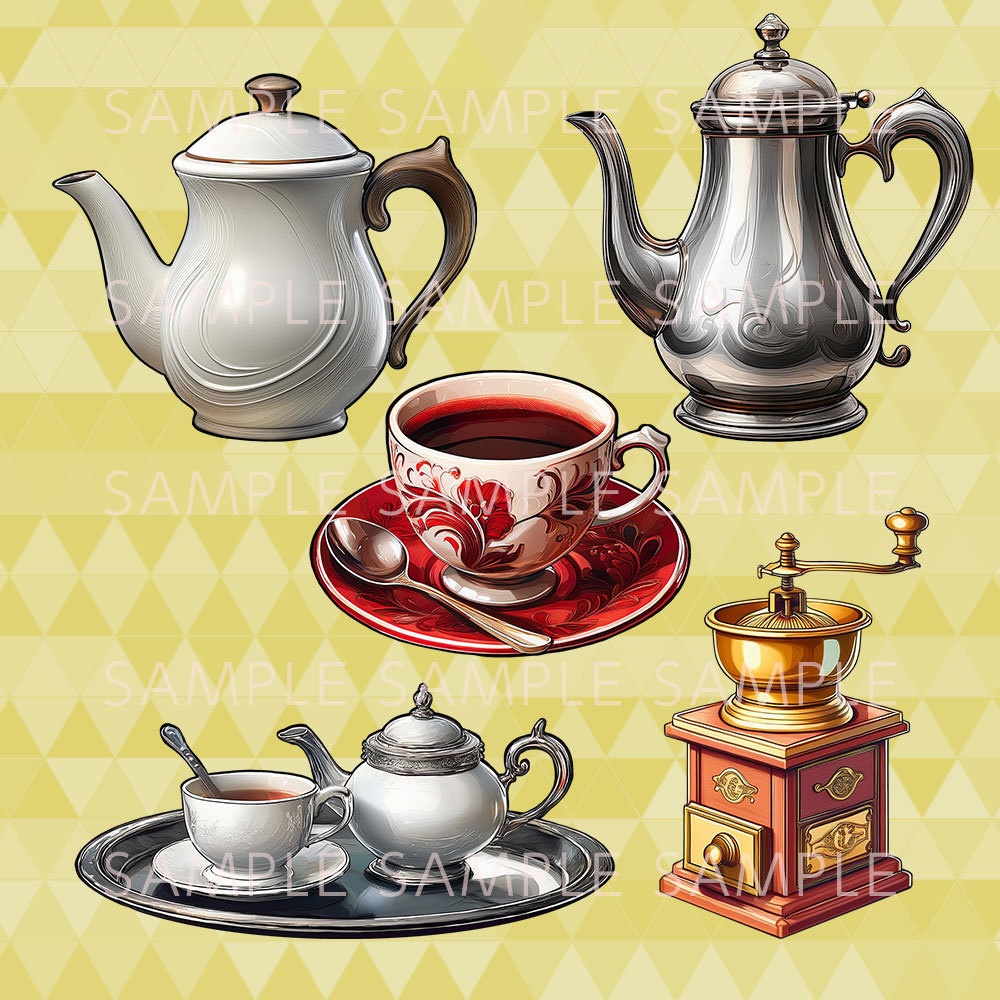 【透過PNG素材】コーヒーと紅茶セット5種類【ばら売り】