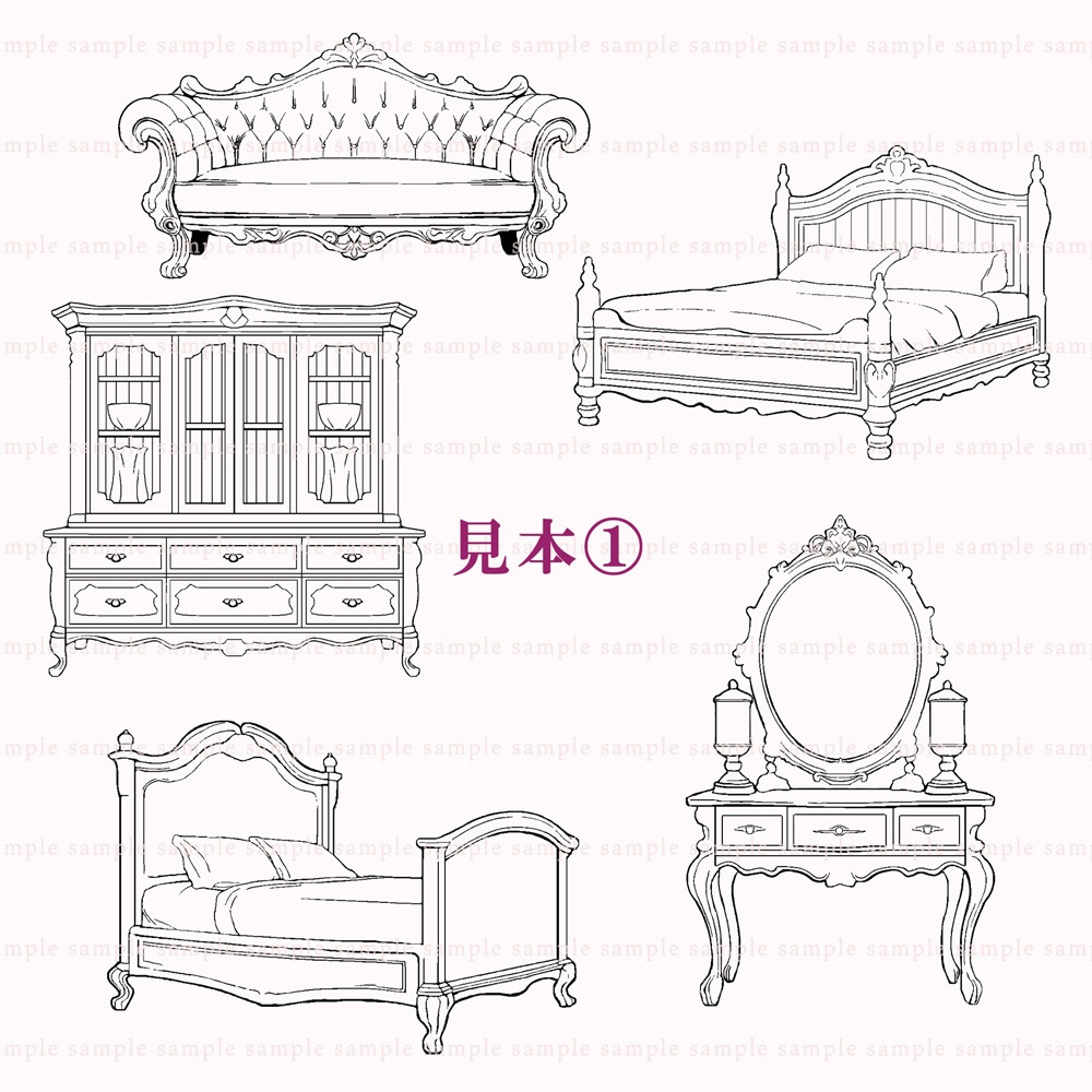 【線画・漫画用透過PNG素材】アンティーク 11点