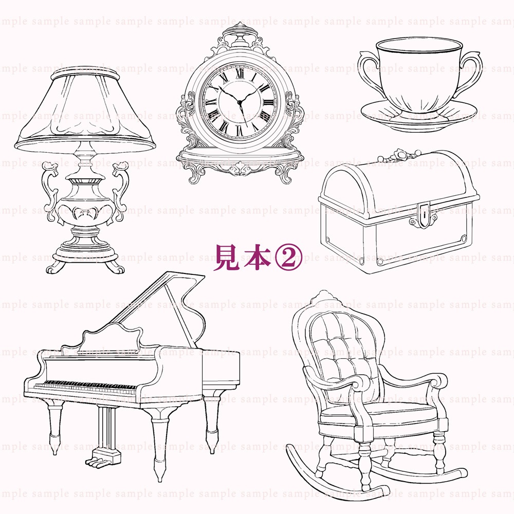 【線画・漫画用透過PNG素材】アンティーク 11点