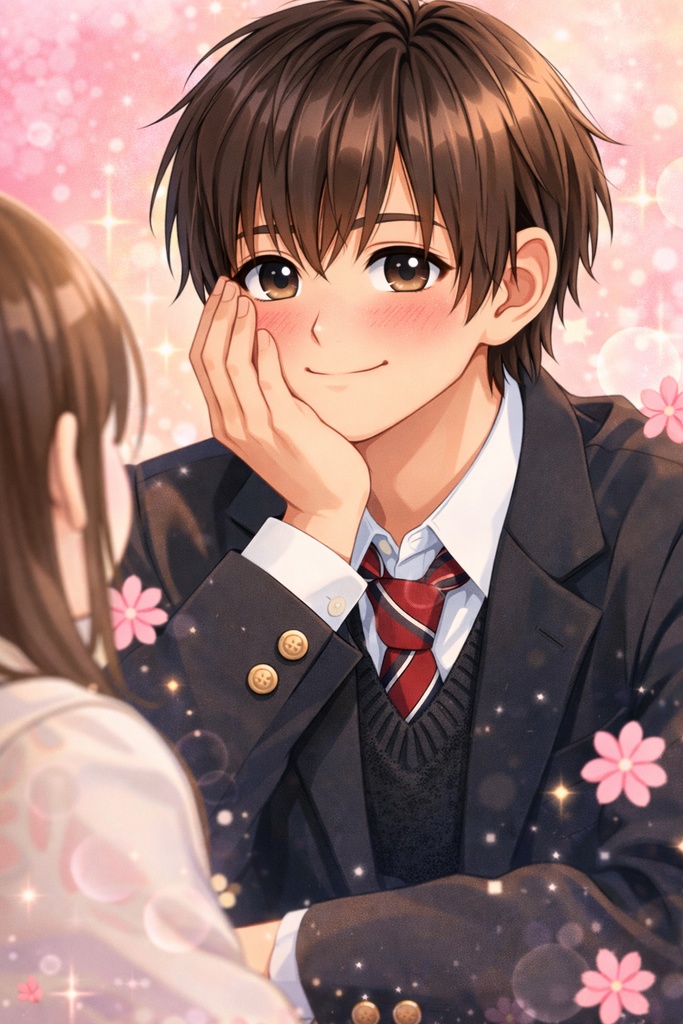 ちょい照れ男子｜少女漫画風 縦長イラスト（PNG）