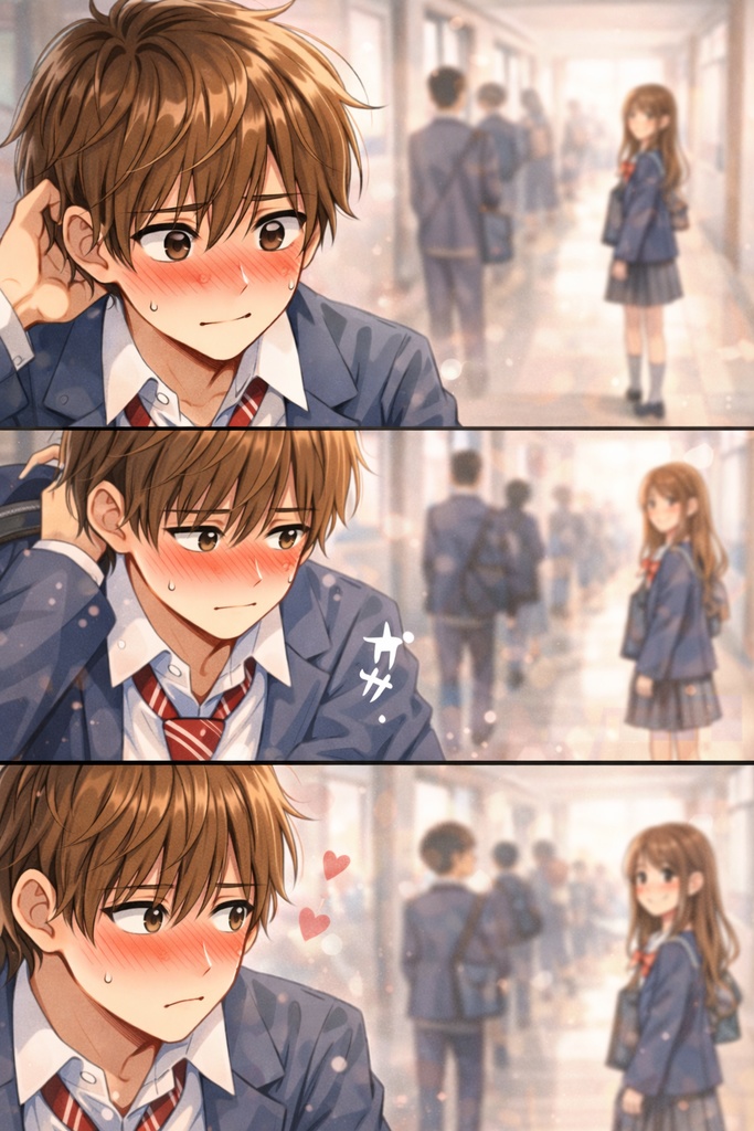 男子の赤面は正直過ぎる｜少女漫画風 縦長イラスト（PNG）