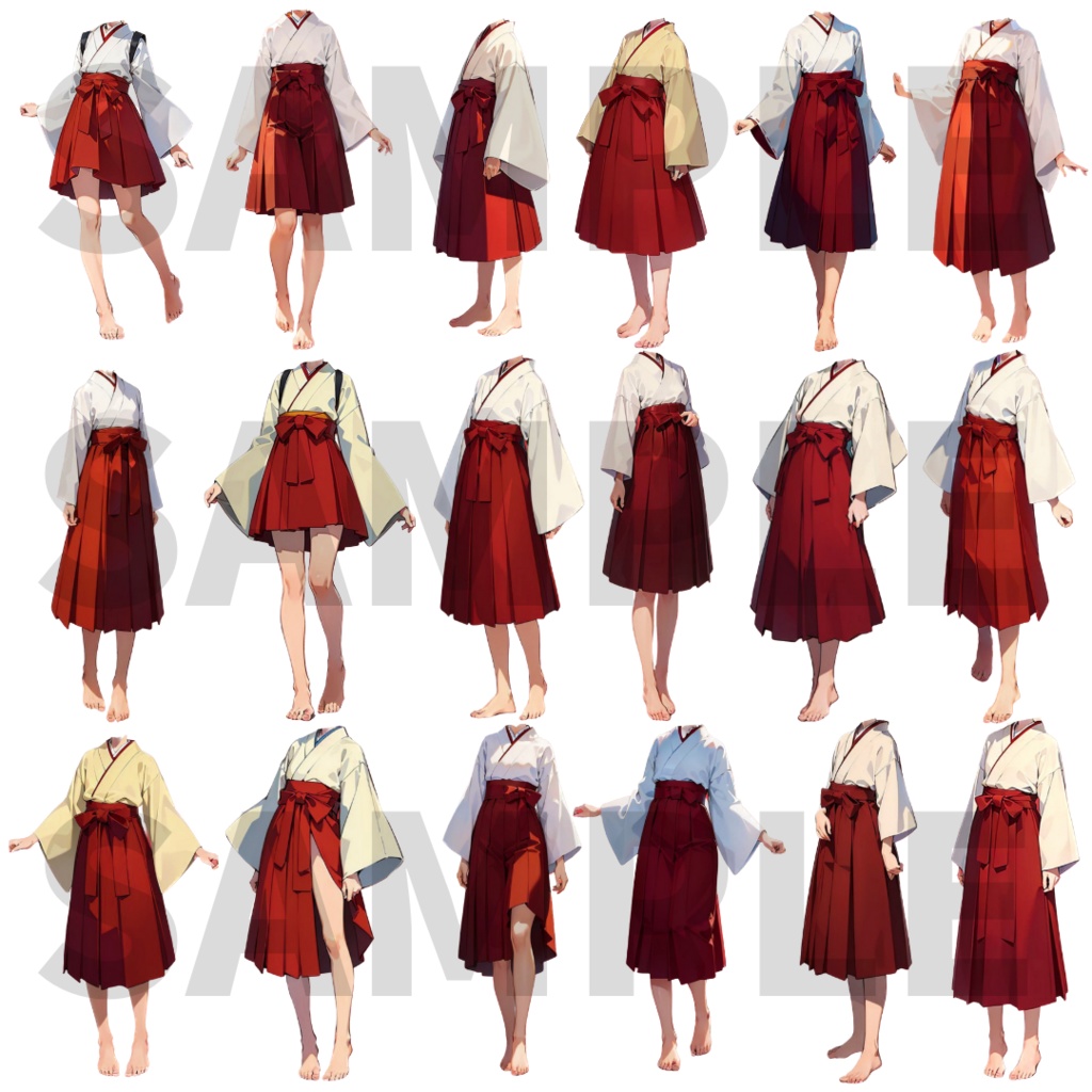 【透過衣装素材】袴(白×赤):立ち絵作成用 111枚