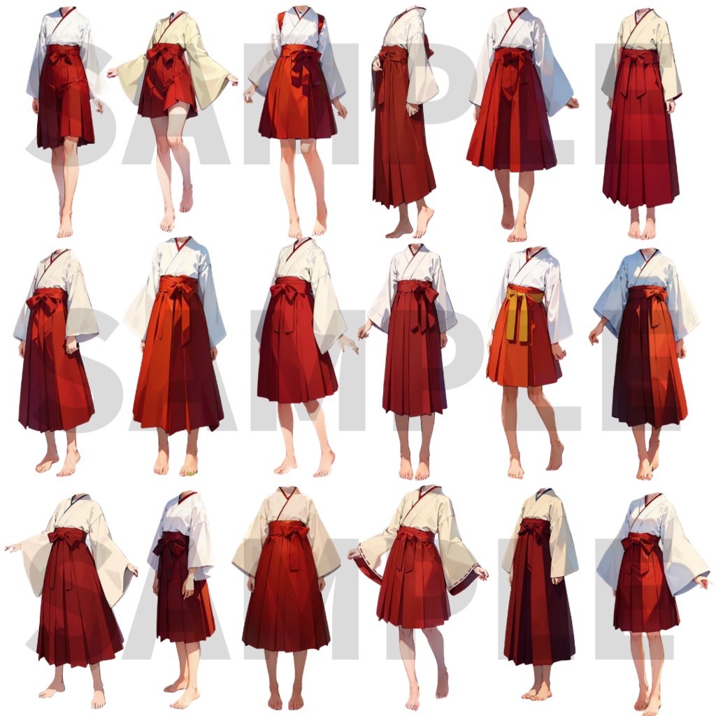 【透過衣装素材】袴(白×赤):立ち絵作成用 111枚