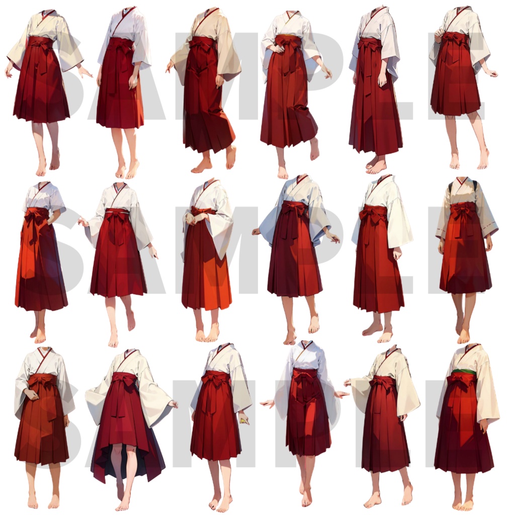 【透過衣装素材】袴(白×赤):立ち絵作成用 111枚