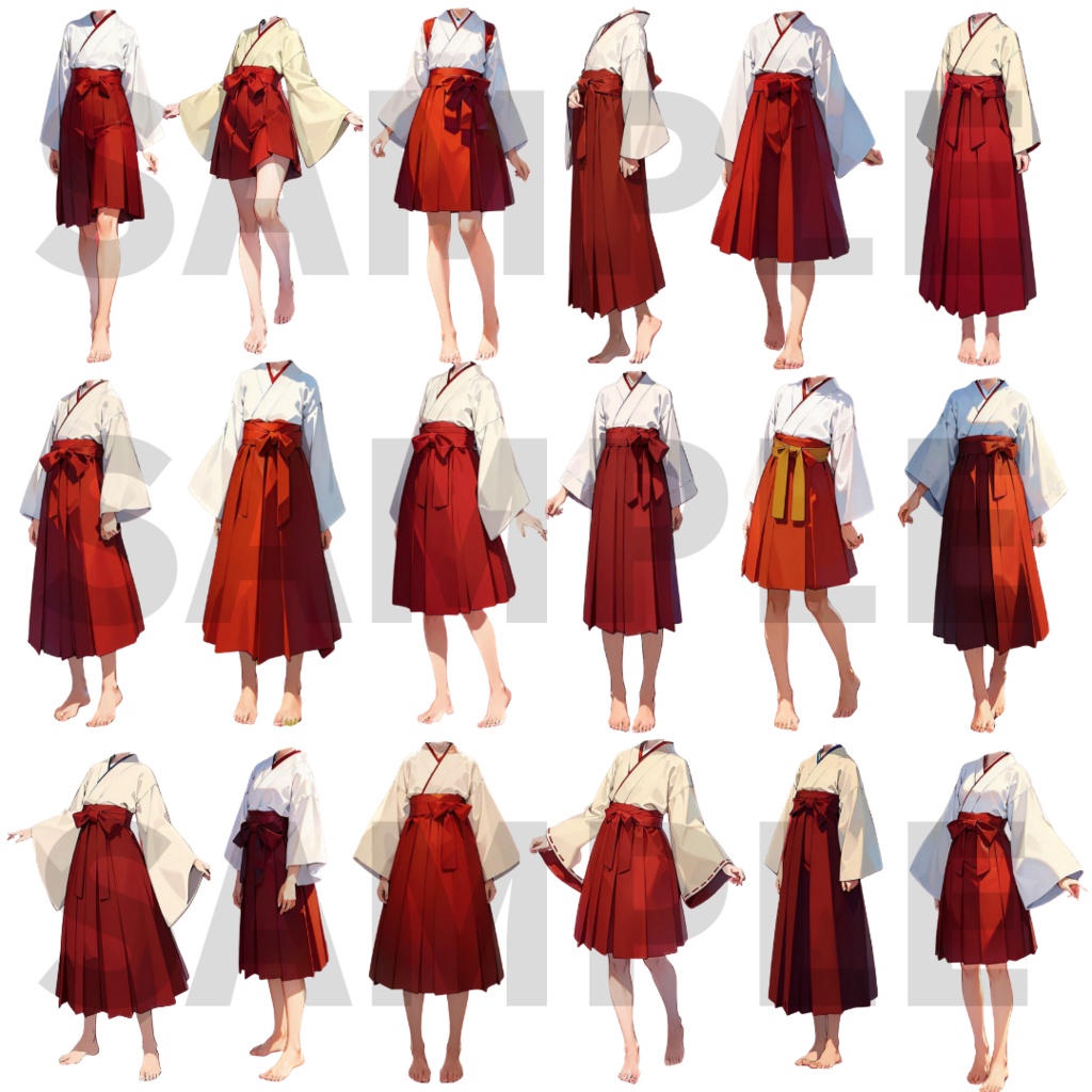 【透過衣装素材】袴(白×赤):立ち絵作成用 111枚