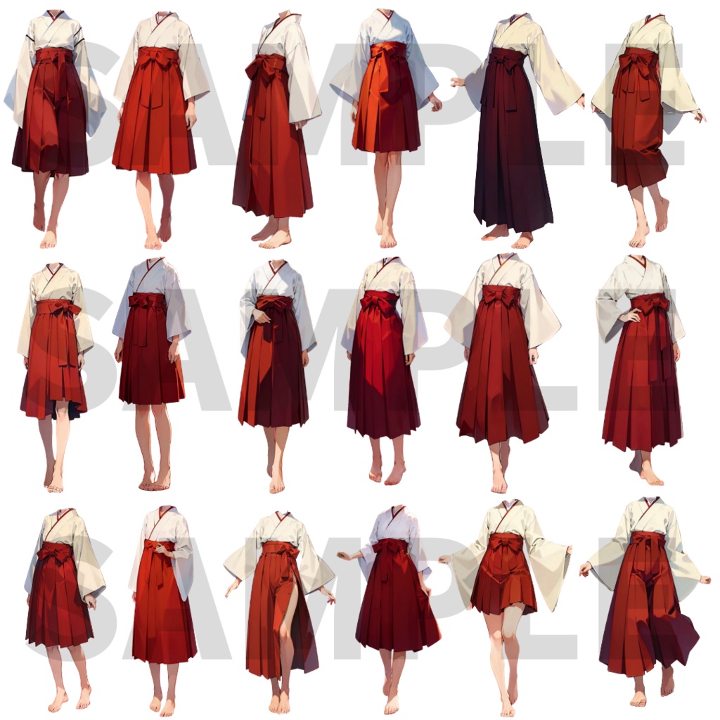 【透過衣装素材】袴(白×赤):立ち絵作成用 111枚