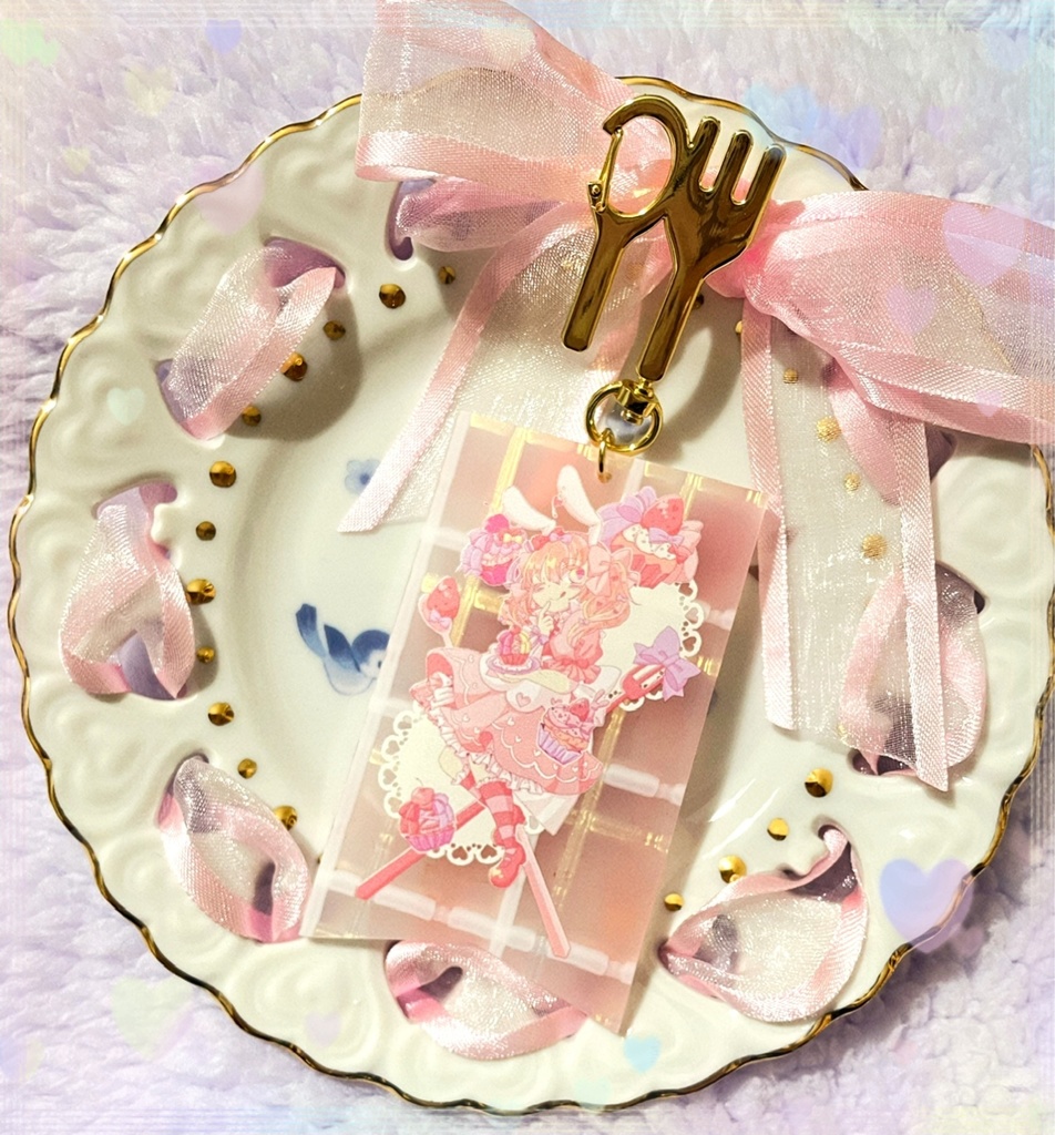 チェック柄アクリルキーホルダー