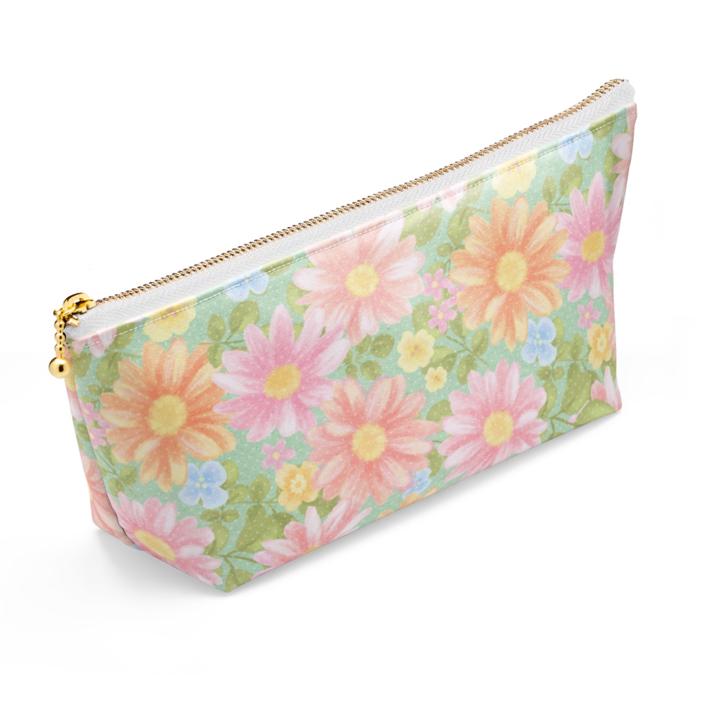 ガーベラ模様のフラワーポーチ