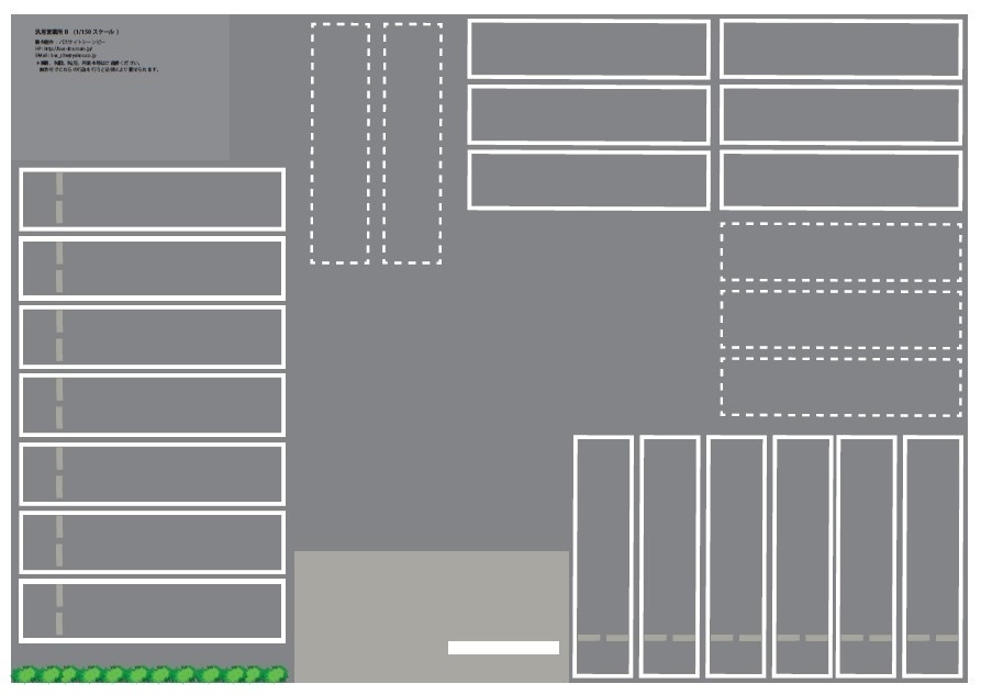 【PDF・模型用道路】汎用営業所B(1/150 バスコレ用道路シート/A4)