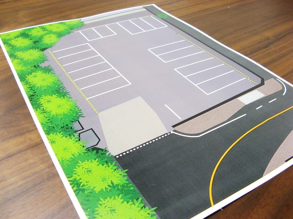 【PDF・模型用道路】桜ヶ丘車庫(1/150 バスコレ用道路シート/A3)