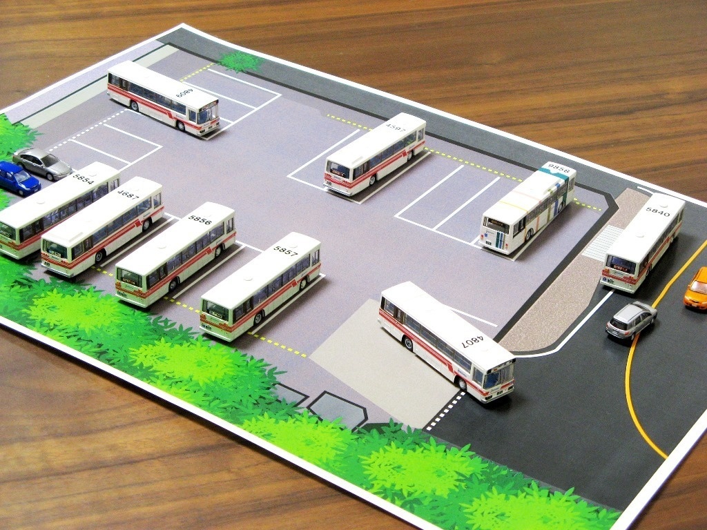 PDF・模型用道路】桜ヶ丘車庫（1/150 バスコレ用道路シート／A3