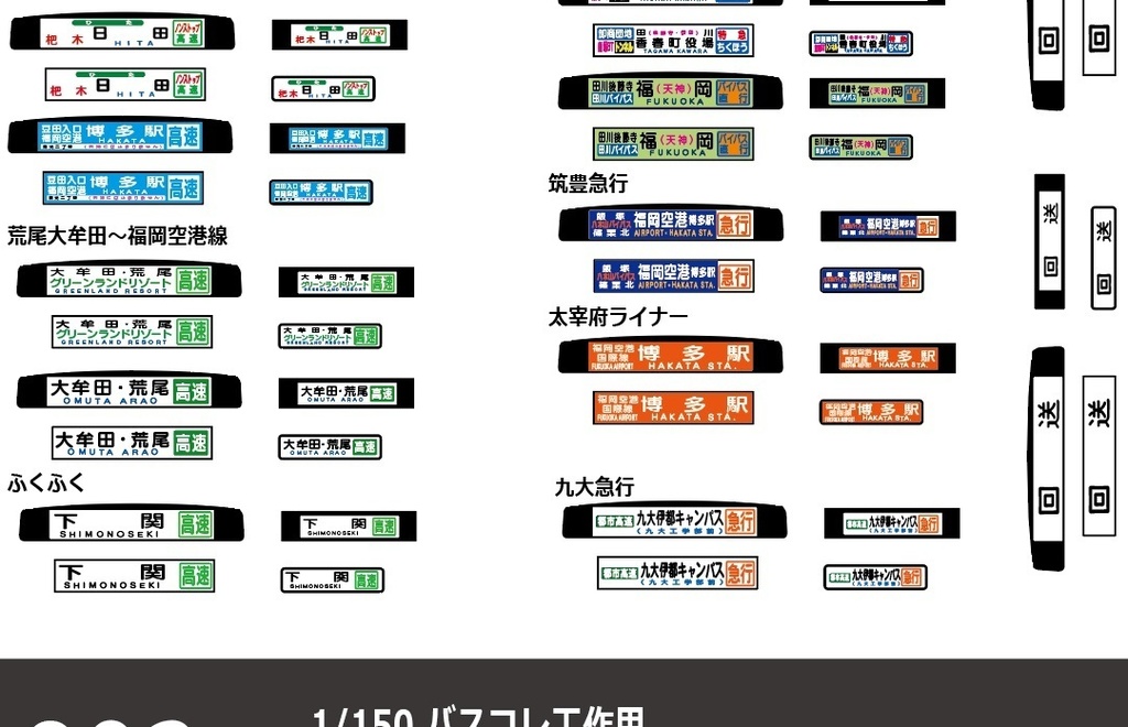 【1/150 バスコレ工作用ステッカー】B型高速路線 各種方向幕② No:802