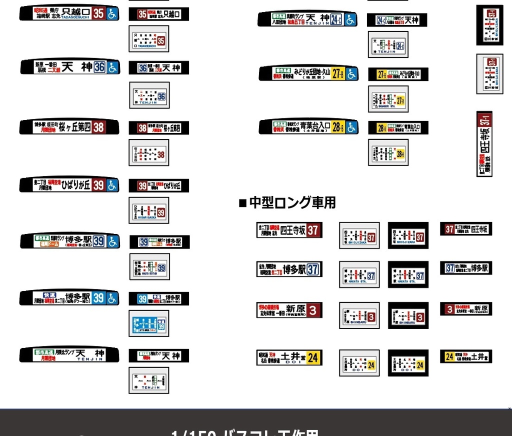 【1/150 バスコレ工作用ステッカー】福岡南東部 各種方向幕 No:808