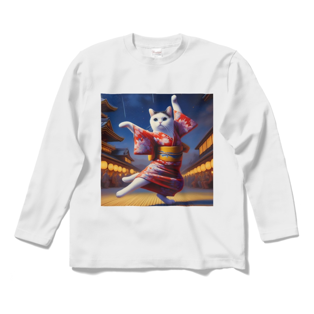 踊るネコ　ロングTシャツ