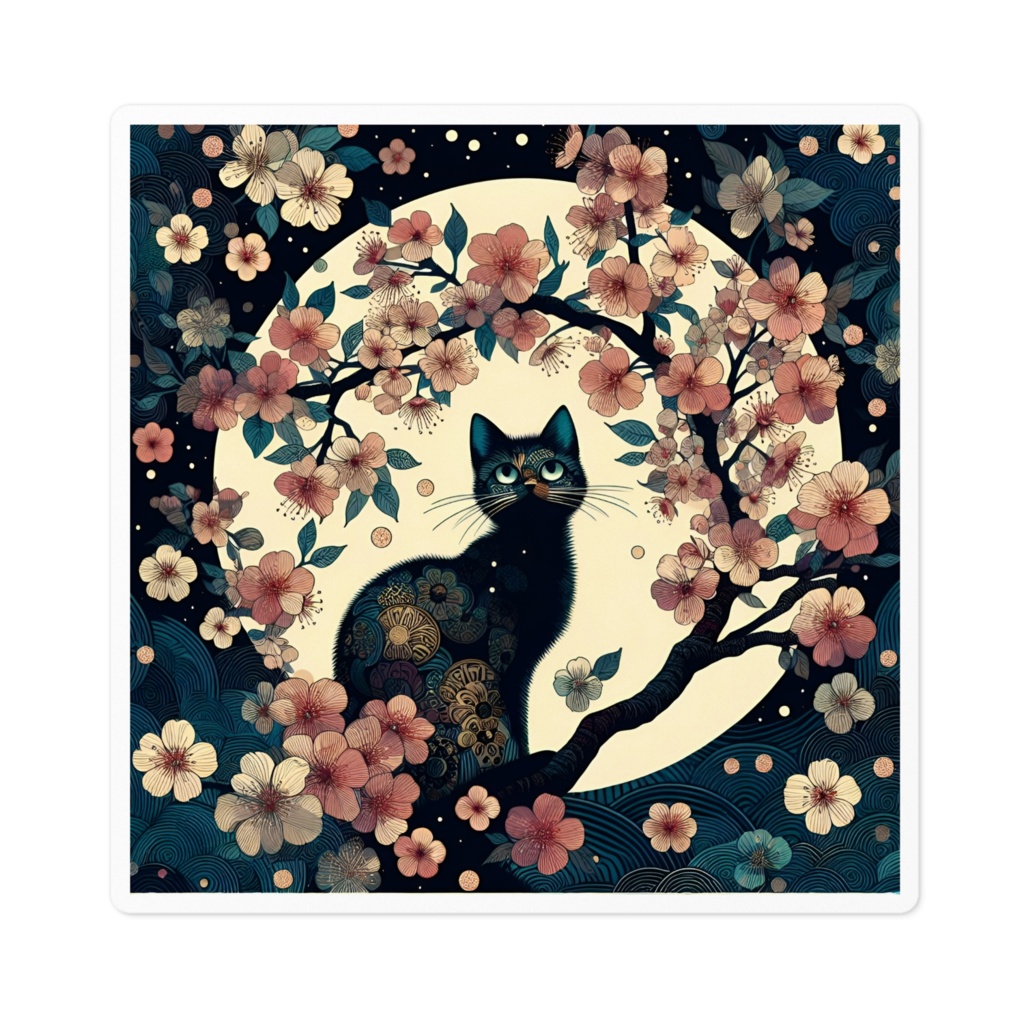 桜とネコ　ステッカー