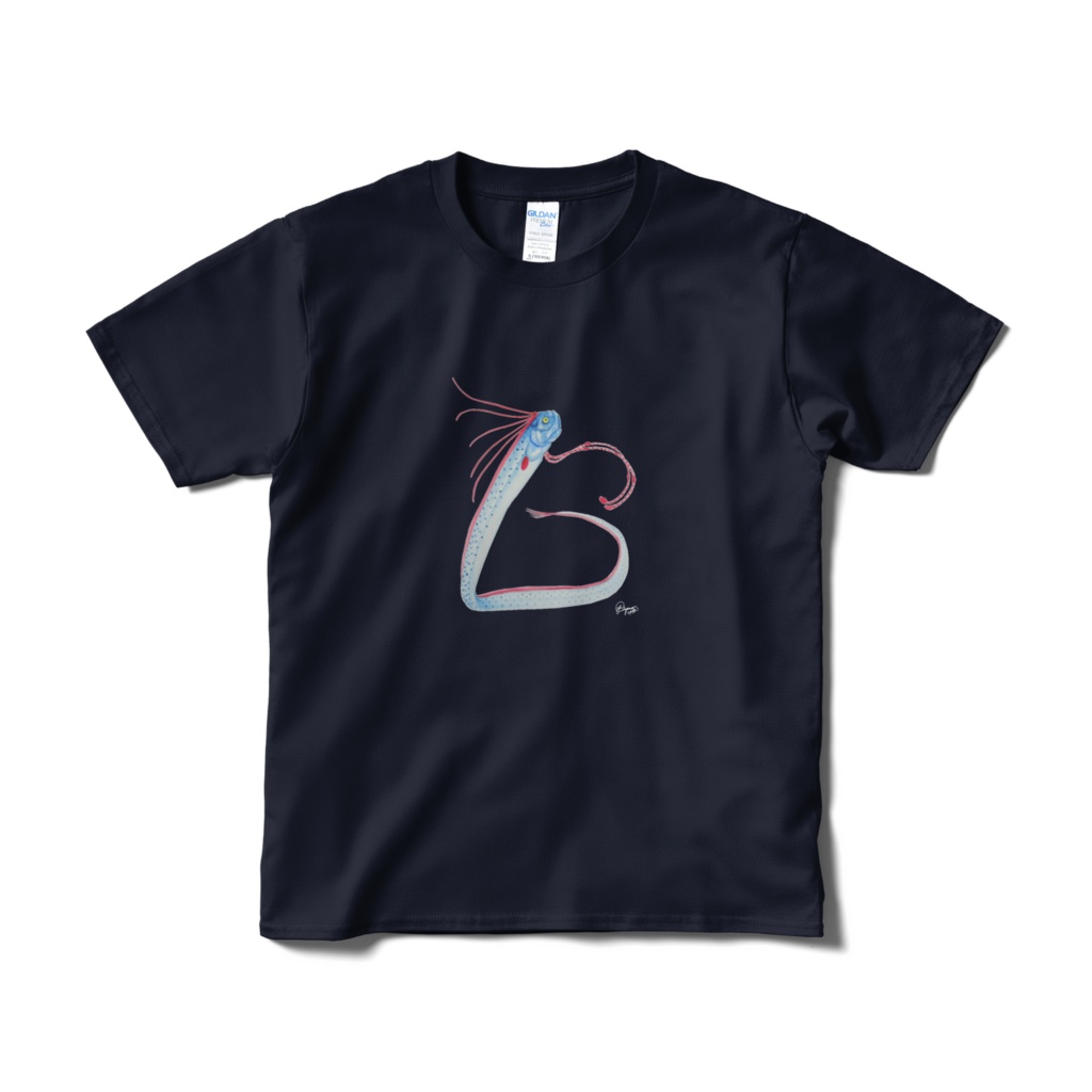リュウグウ文字Tシャツ"B"(短納期、片面、ネイビー)