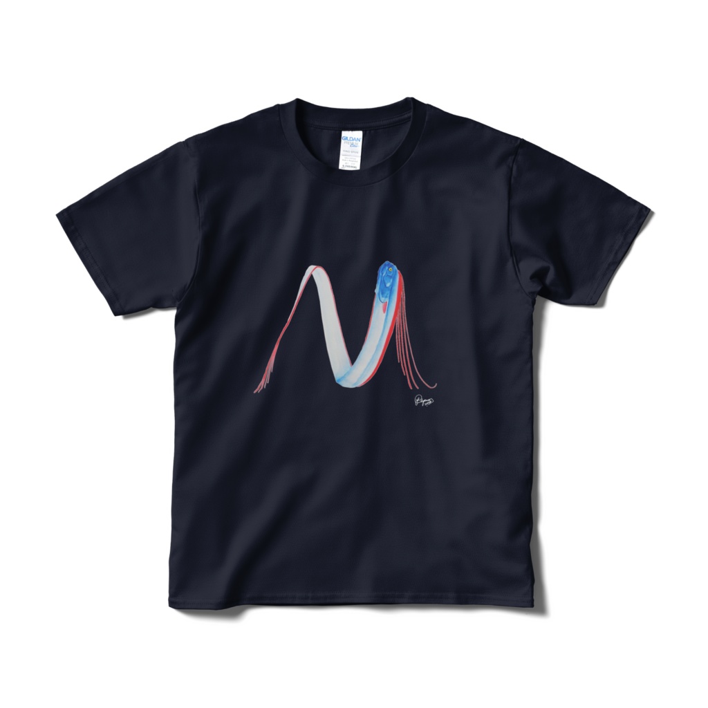 リュウグウ文字Tシャツ"M"(短納期、片面、ネイビー)