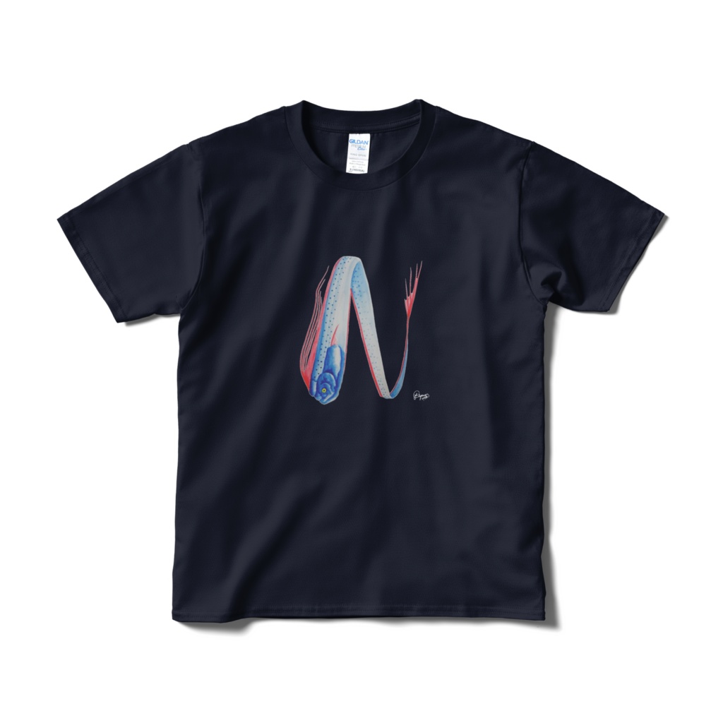 リュウグウ文字Tシャツ"N"(短納期、片面、ネイビー)
