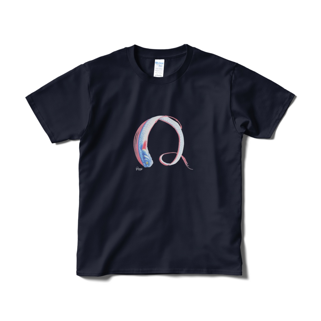 リュウグウ文字Tシャツ"Q"(短納期、片面、ネイビー)