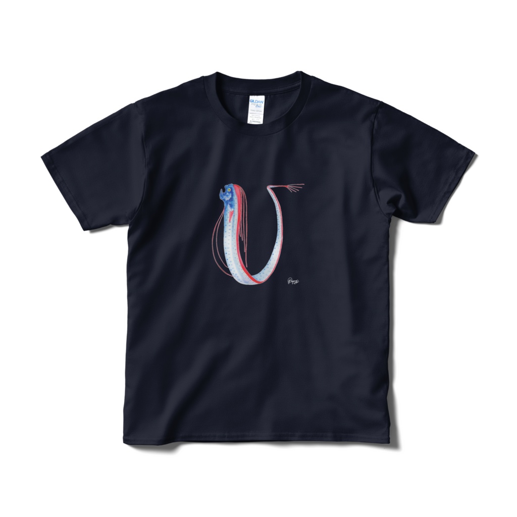 リュウグウ文字Tシャツ"U"(短納期、片面、ネイビー)
