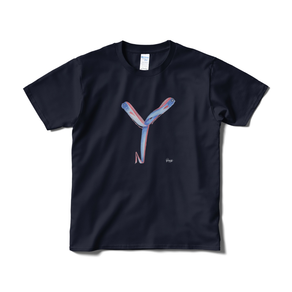 リュウグウ文字Tシャツ"Y"(短納期、片面、ネイビー)