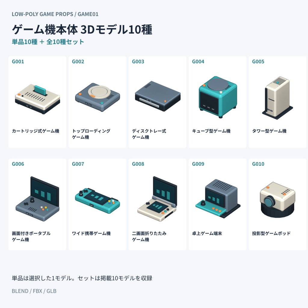 【3Dモデル素材】ゲーム機本体 3Dモデル10種|単品・全10種セット|単品・10点セット