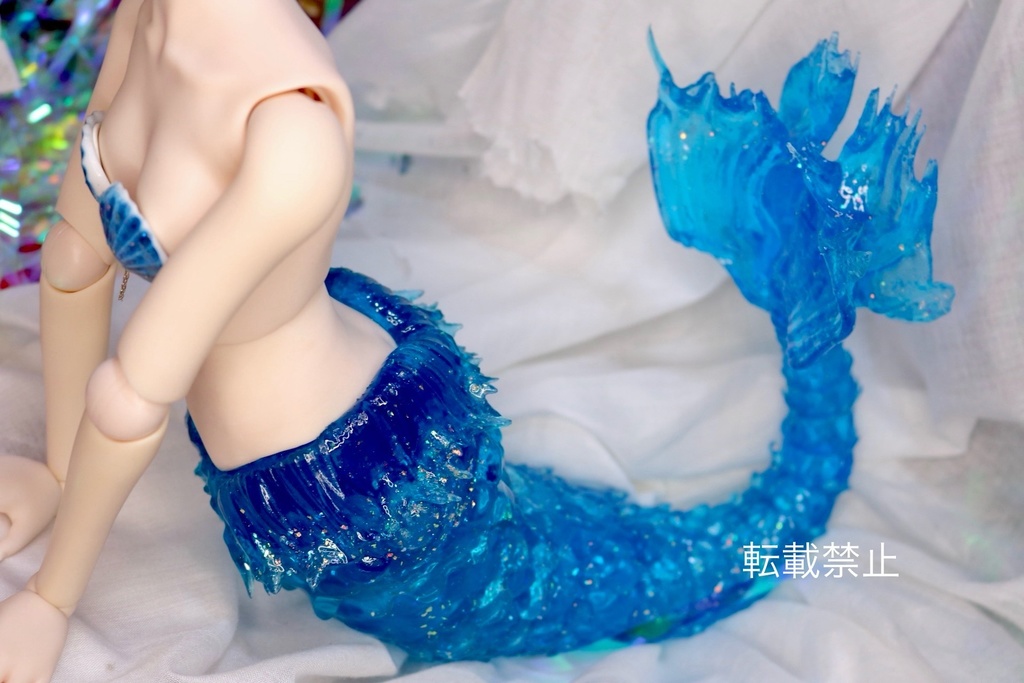 【ブルー】ドール用 1/3〜1/4 サイズ 可動 人魚ボディー セミホワイト
