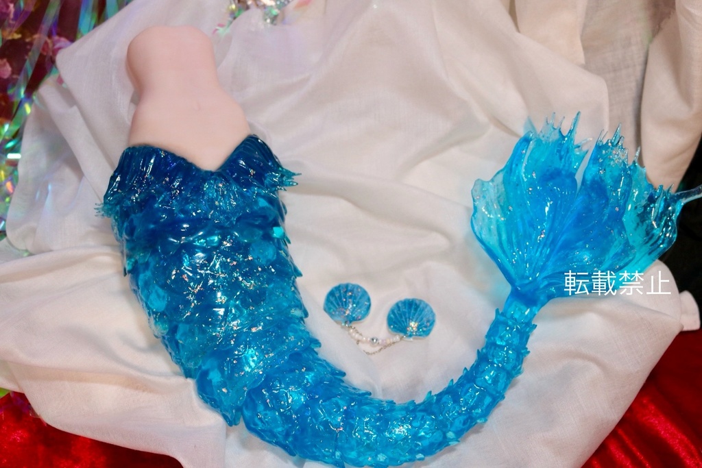 【ブルー】ドール用 1/3〜1/4 サイズ 可動 人魚ボディー セミホワイト