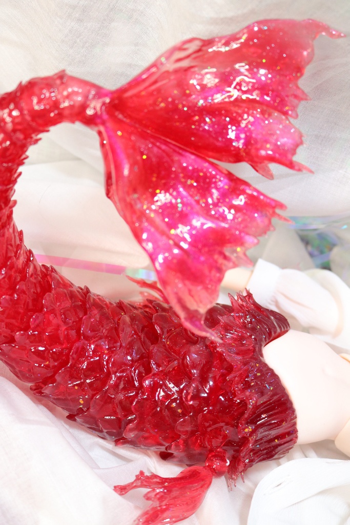 再販無し【レッド】 ドール用 1/3 可動 人魚ボディー セミホワイト